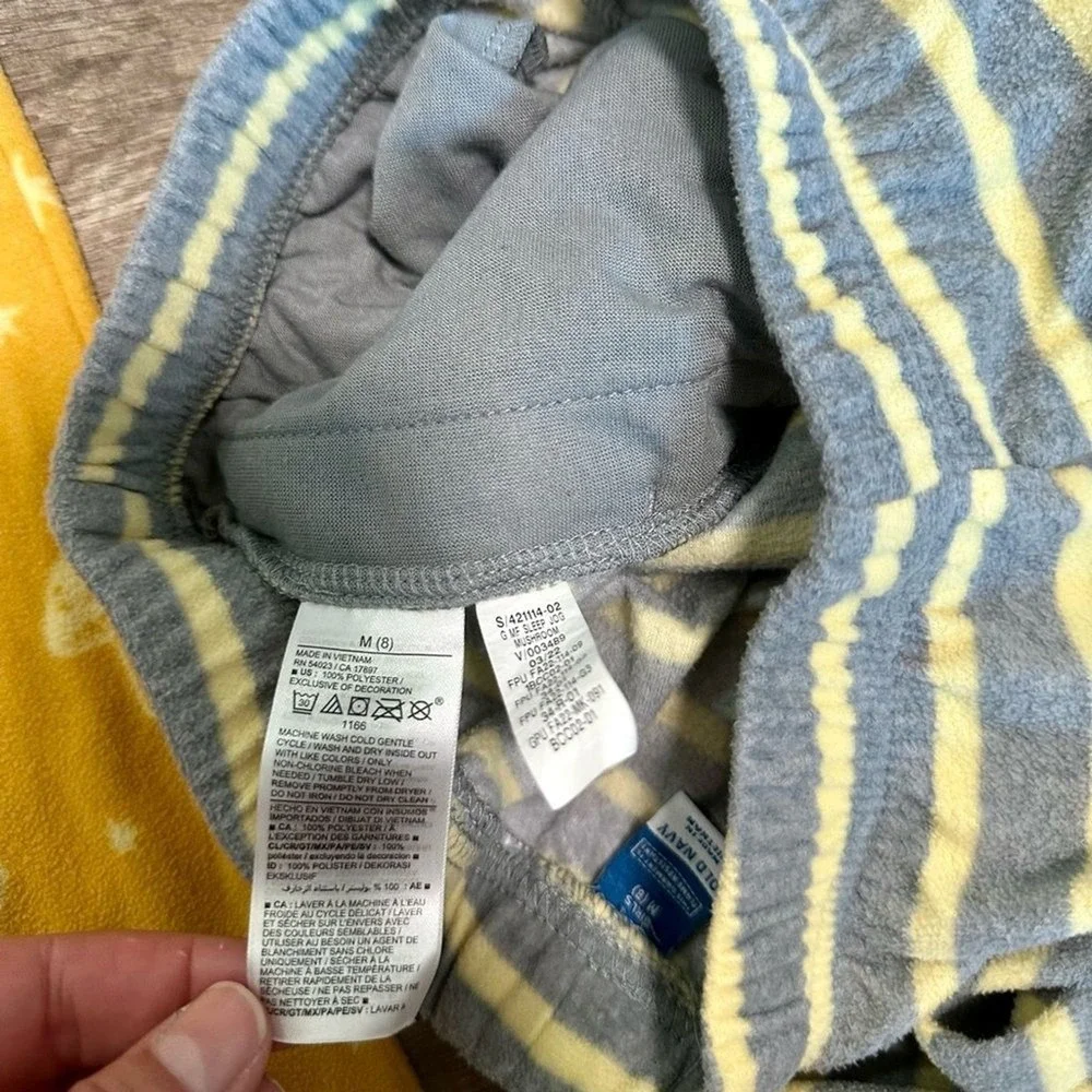 Old Navy Girls 2 Pack Fleece Pajama Jogger Pants Mushroom Stripe Yellow Blue M 8